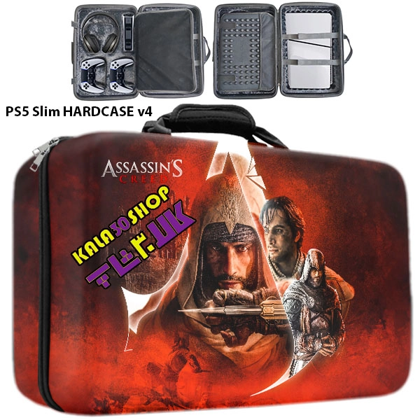 کیف حمل دارای ضربه گیر سونی پلی استیشن پنج (PS5) اسلیم و فت (PS5 Slim PS5 FAT)طرح Assassin's Creed Mirage